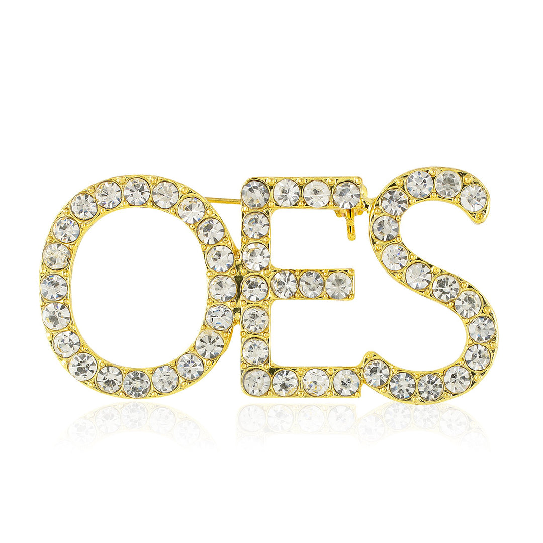 Order of the Eastern Star "OES" Sparkling Crystal Brooch (Gold Toned)