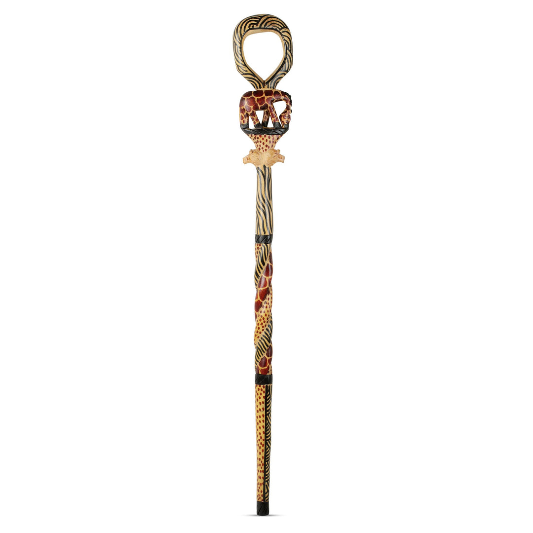 Authentic African Hand Made Elephant and Lion Decorative Walking Stick