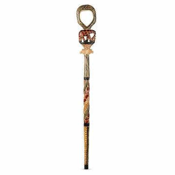 Authentic African Hand Made Elephant and Lion Decorative Walking Stick