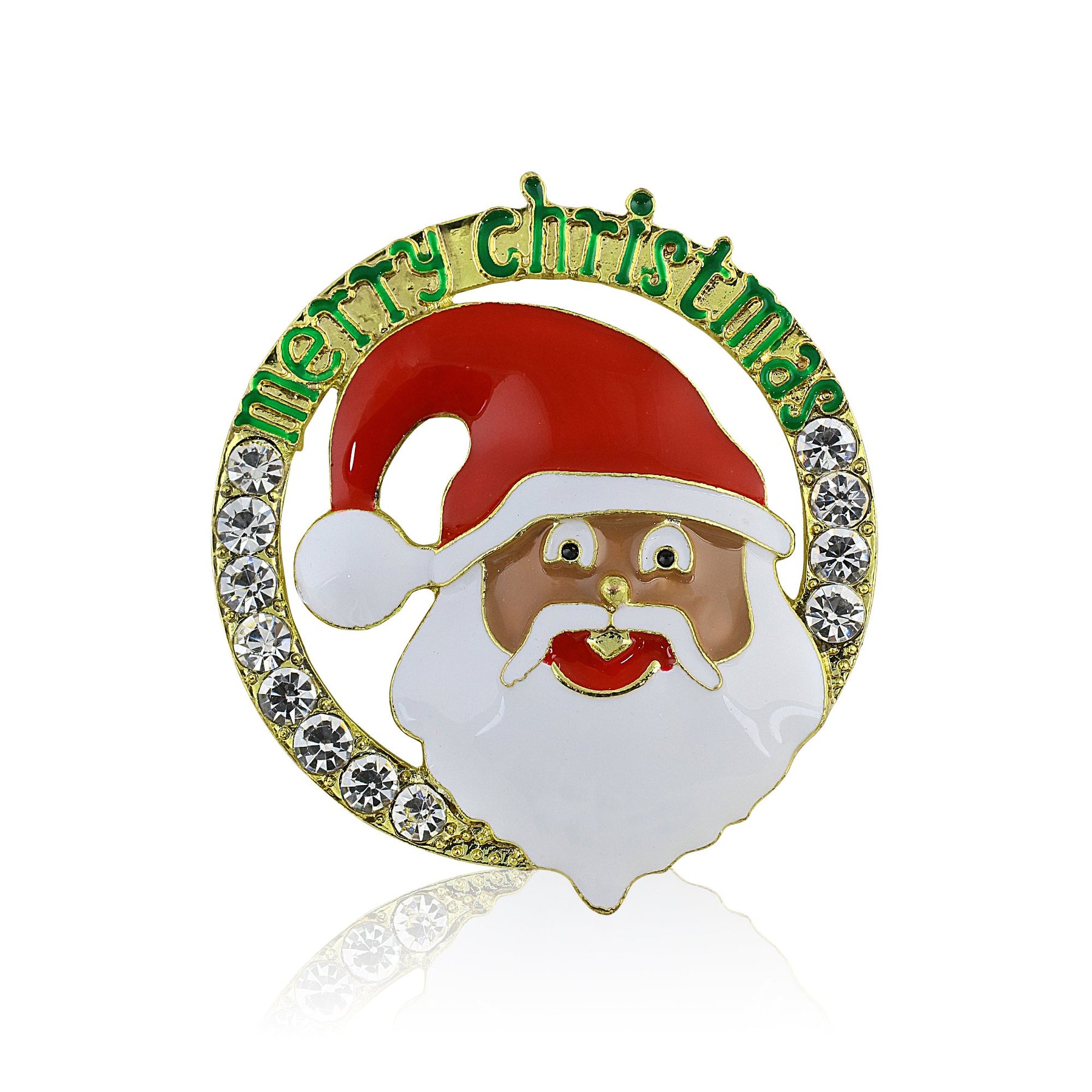 1 of 2: Merry Christmas: African American Santa Claus Brooch (Gold Tone)