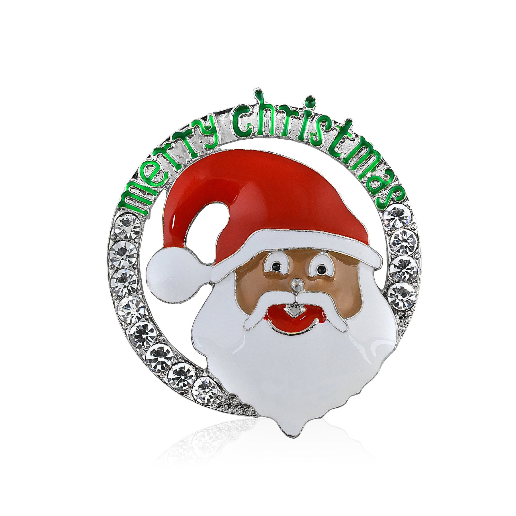 2 of 2: Merry Christmas: African American Santa Claus Brooch (Silver Tone)