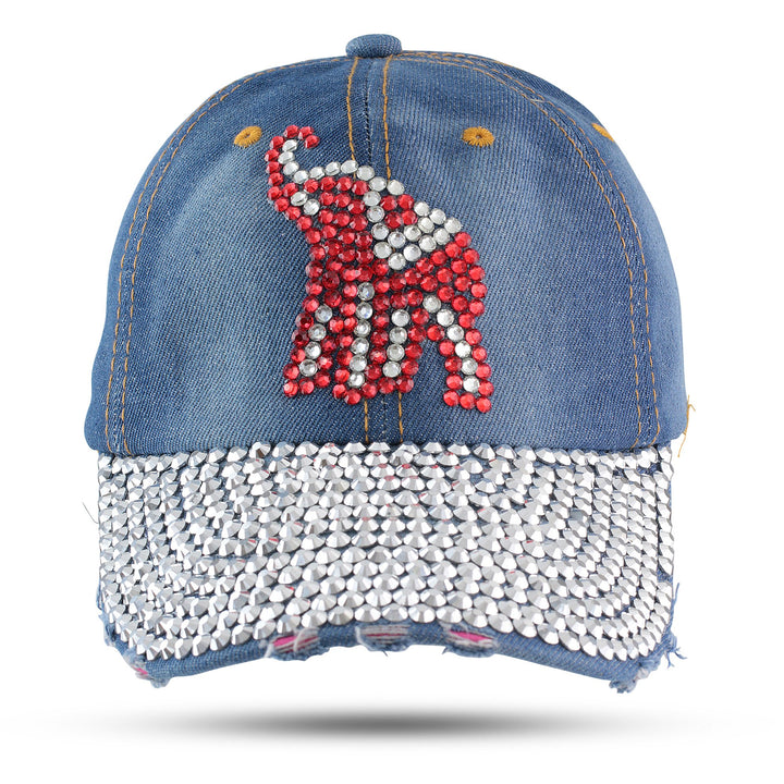 Delta Sigma Theta Inspired Crimson Elephant Rhinestone Denim Bling Cap