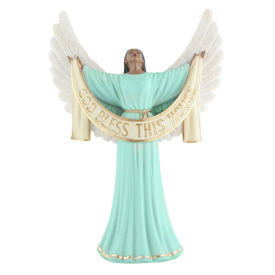 God Bless This House (Green): African American Angelic Figurine