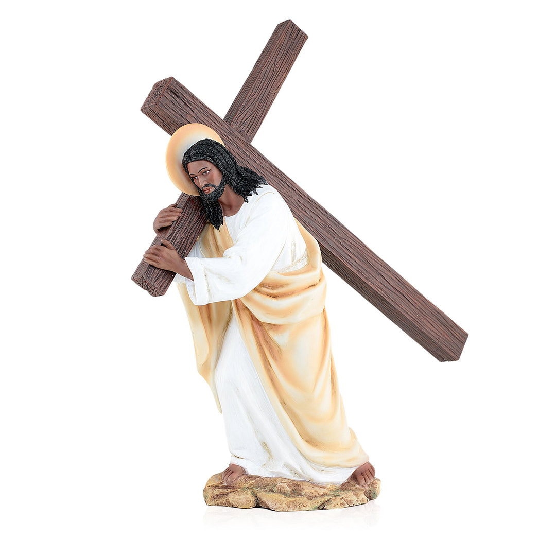 Carry the Cross: African American Jesus Figurine by UniverSoul Gifts (Front)