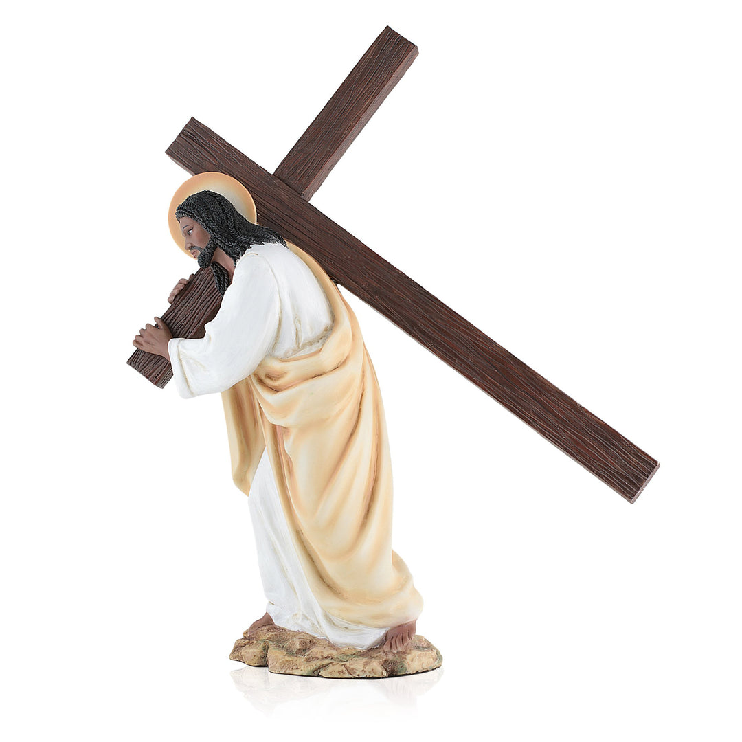 Carry the Cross: African American Jesus Figurine by UniverSoul Gifts (Side)