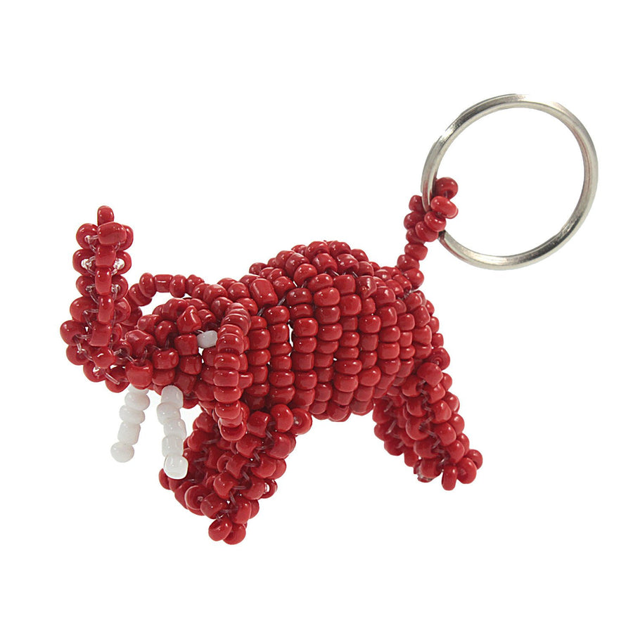 Authentic African Hand Made Beaded Red Elephant Key Chain