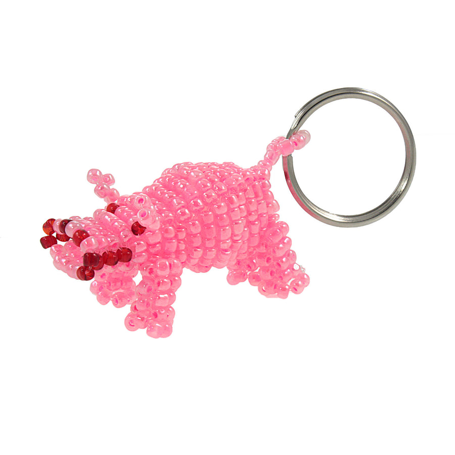 Authentic African Pink Hippo Glass Bead Key Chain by Boutique Africa