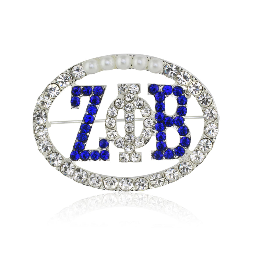 Zeta Phi Beta Five Pearls Sparking Crystal Brooch