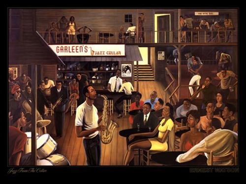 Jazz from the Cellar-Art-Ernest Watson-26 5/8 x 35 3/8-Unframed-The Black Art Depot
