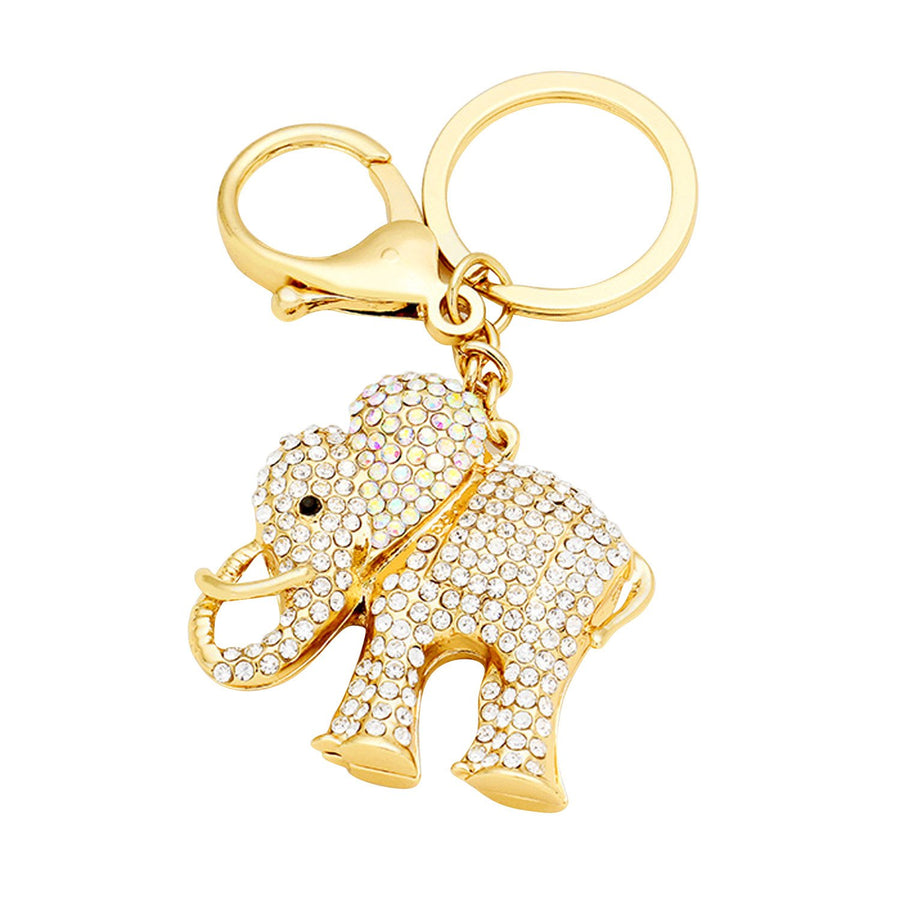 Sparkling Pave Crystal Elephant Key Chain (Gold Tone) by Elephant Boutique