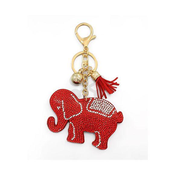Sparkling Elephant Suede Plush Key Chain with Tassel and Purse Clip (Red)