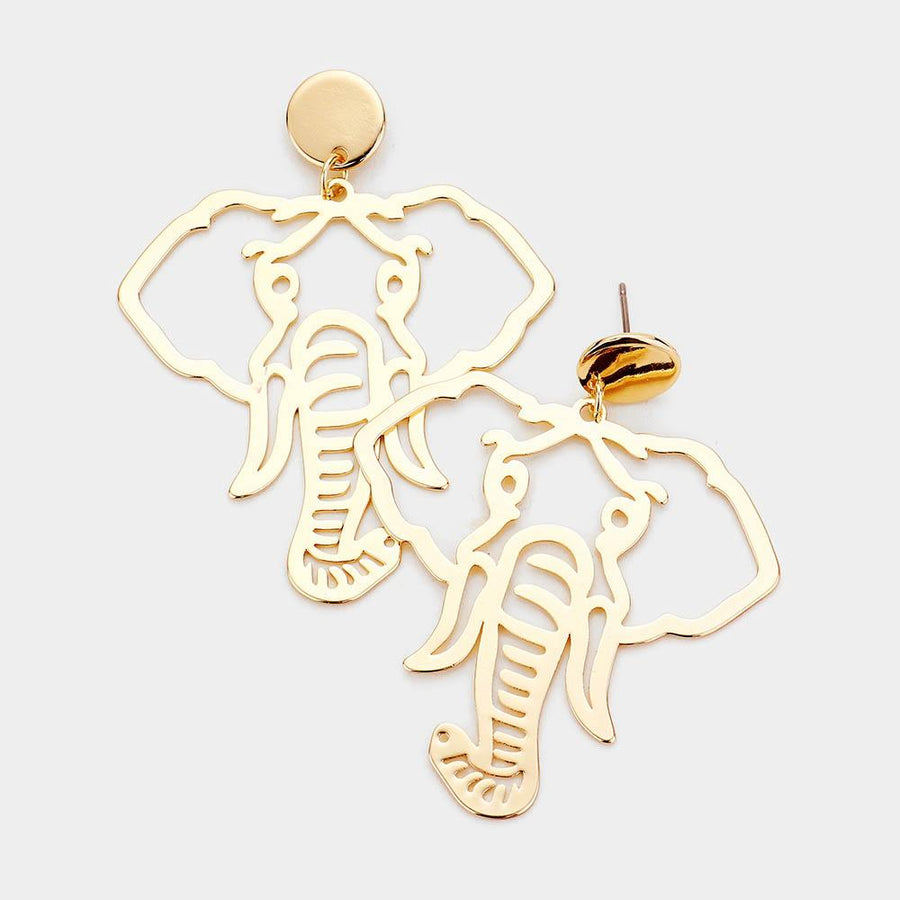Metal Cut Out Elephant Drop/Dangle Earrings by Elephant Boutique (Gold Tone)