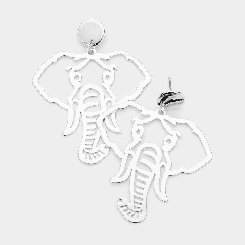 Elephant Drop Earrings-Earrings-Elephant Boutique-2.5x1.25 inches-Silver Tone-The Black Art Depot