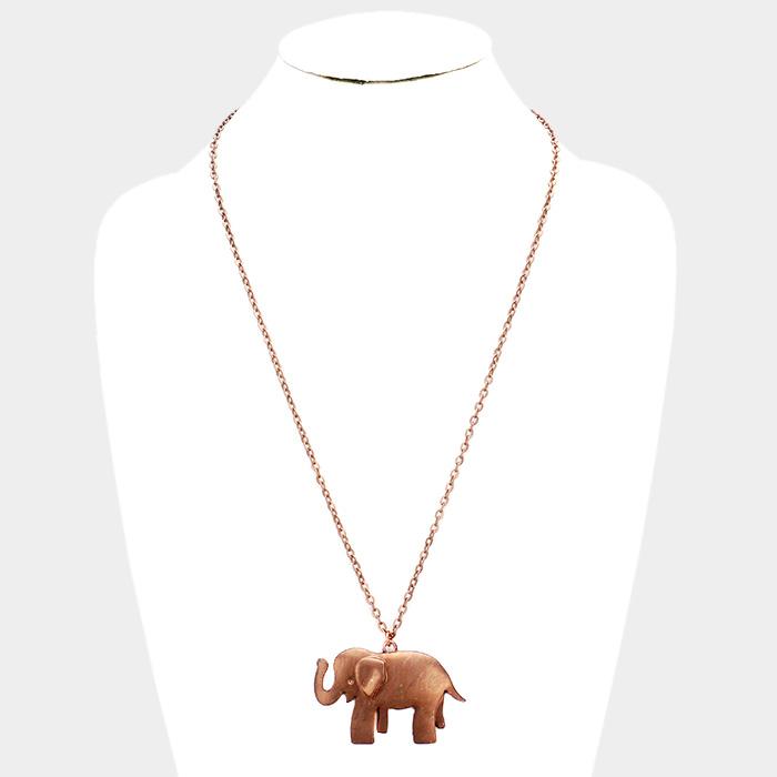 Copper Tone Long Elephant Pendant Necklace by Elephant Boutique