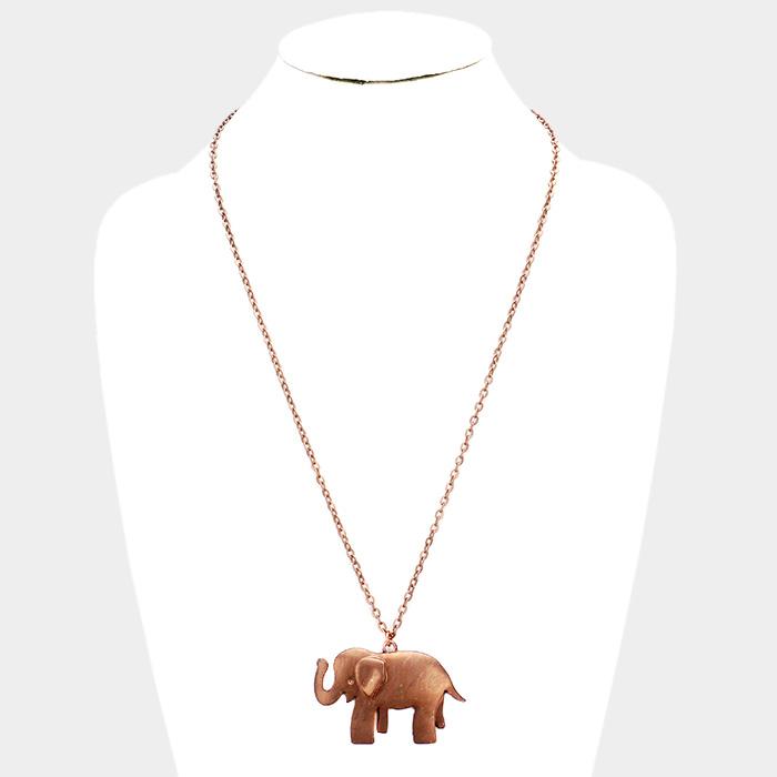 4 of 6: Copper Tone Long Elephant Pendant Necklace by Elephant Boutique