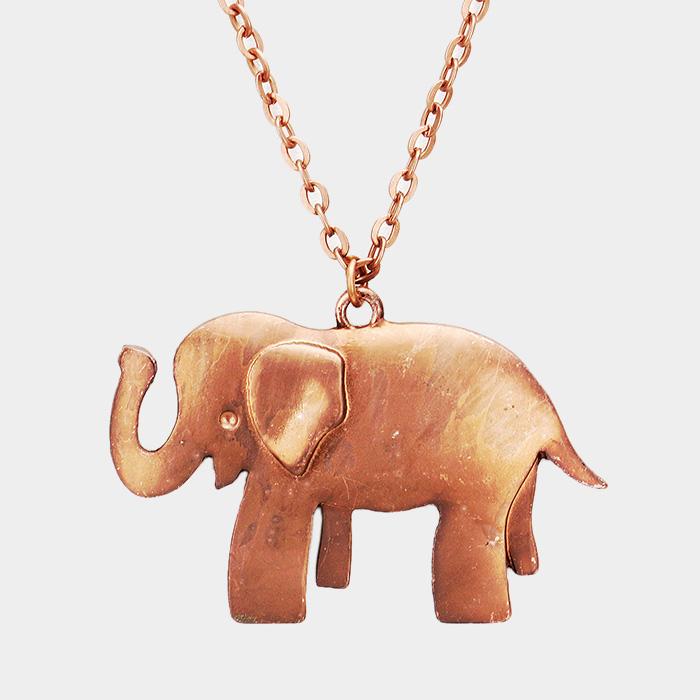 Copper Tone Long Elephant Pendant Necklace by Elephant Boutique