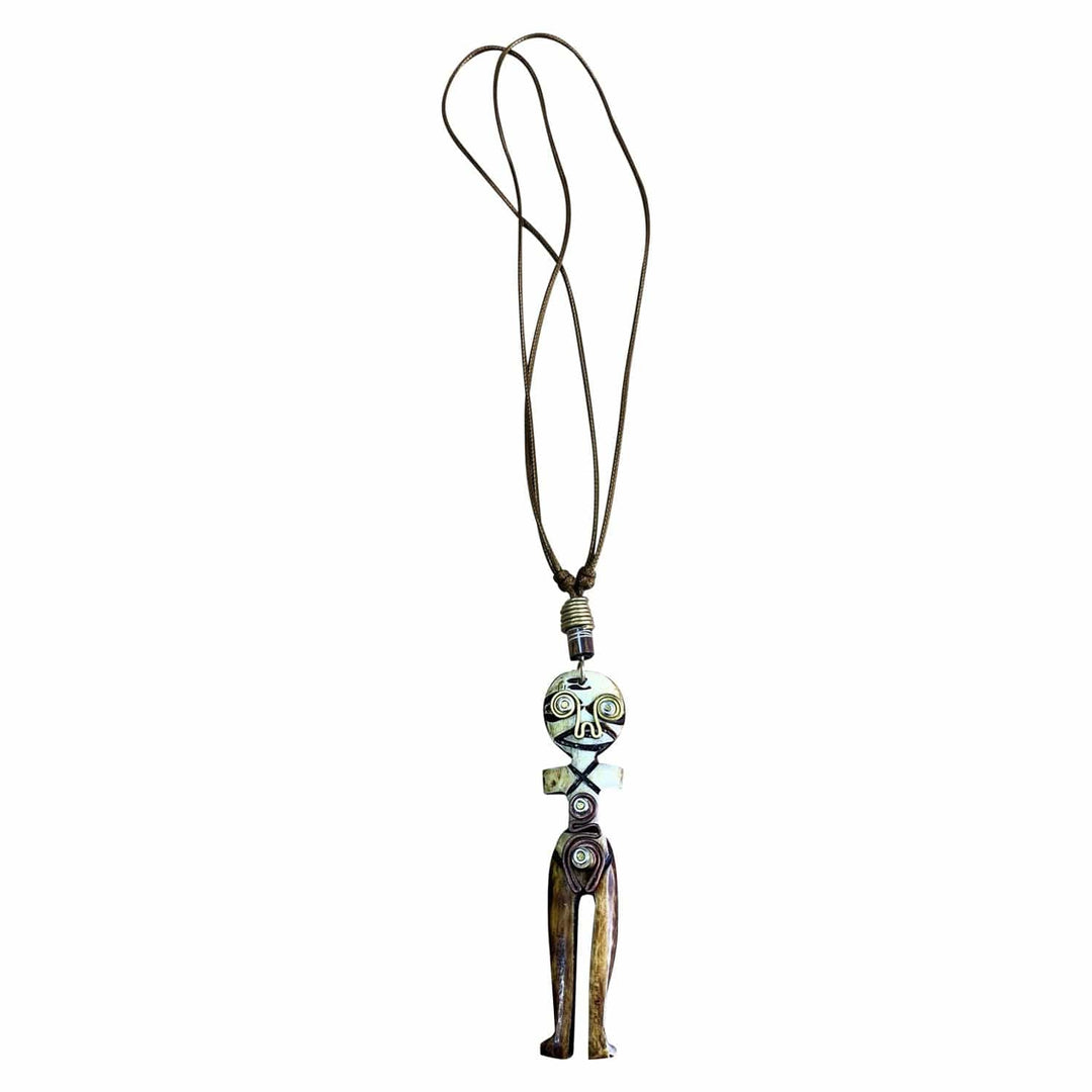 African Fertility: Authentic Handmade African Mask Bone & Brass Pendant Necklace
