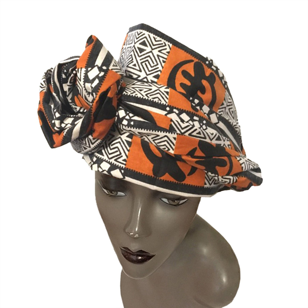 Authentic African Gye Nyame Ankara (Wax Print) Fabric Head Wrap by Boutique Africa