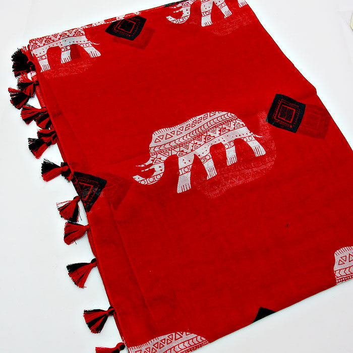 Crimson Elephant Tassel Infinity Scarf