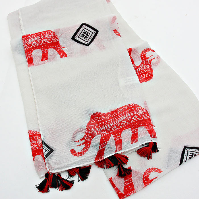 Delta Sigma Theta White Elephant Tassel Scarf (Crimson Elephants)