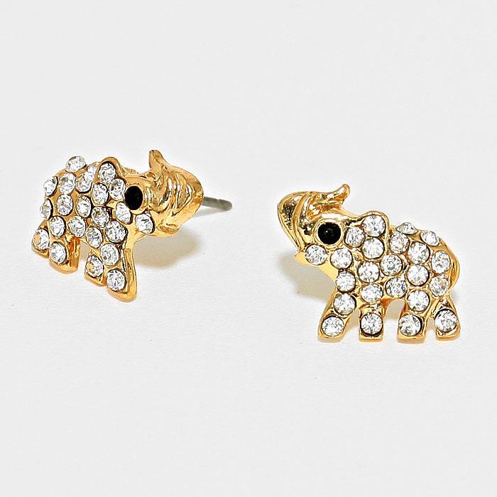 Sparkling Crystal Pave Elephant Stud Earrings by Elephant Boutique (Gold Tone)