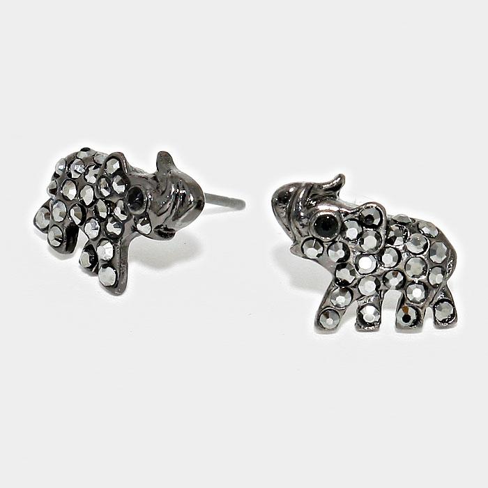 Sparkling Crystal Pave Elephant Stud Earrings by Elephant Boutique (Hematite)