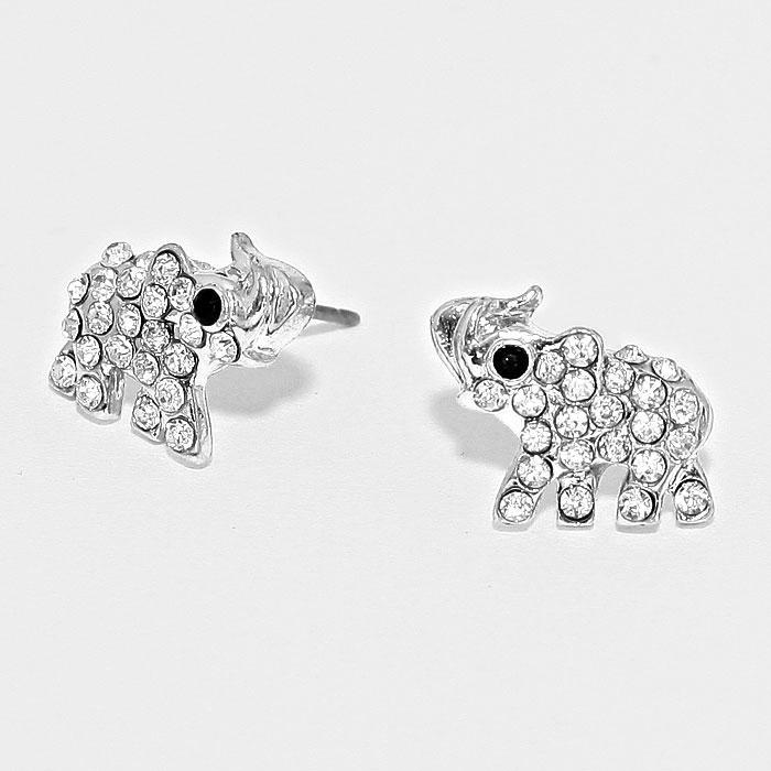 Sparkling Crystal Pave Elephant Stud Earrings by Elephant Boutique (Silver Tone)