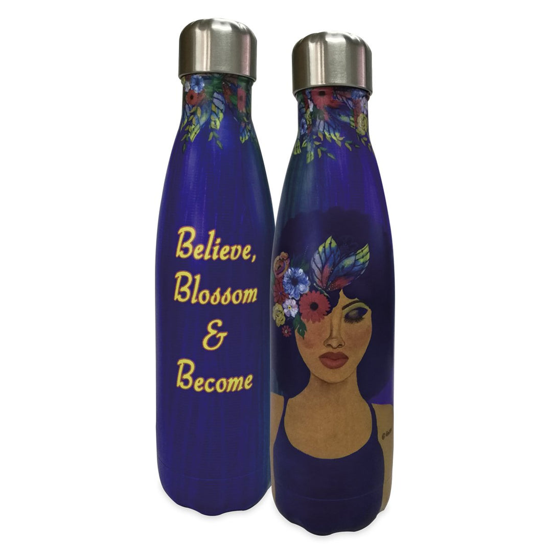 Believe, Blossom and Become: African American Stainless Steel Bottle by GBaby