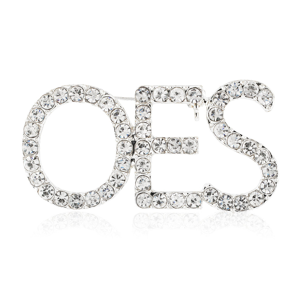 Order of the Eastern Star "OES" Sparkling Crystal Brooch (Silver Toned)