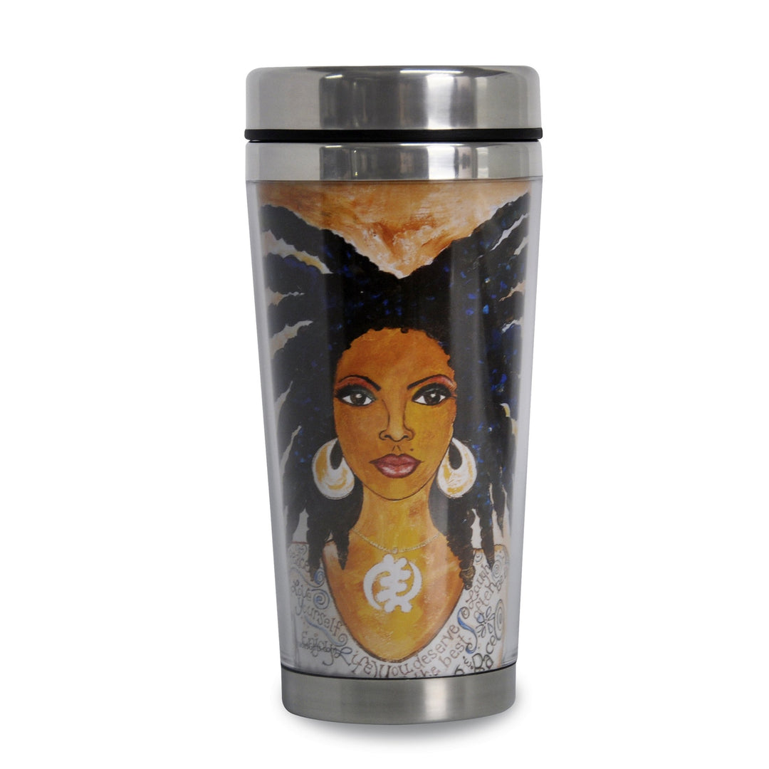 Nubian Queen: African American Travel Mug by GBaby (Front)
