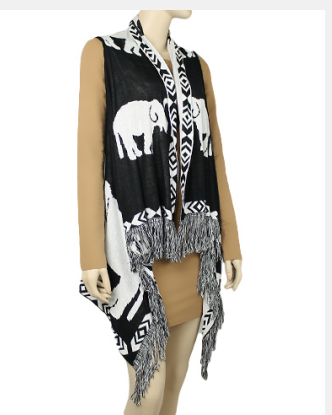 Delta Sigma Theta Inspired Black and Cream Elephant Fringe Vest