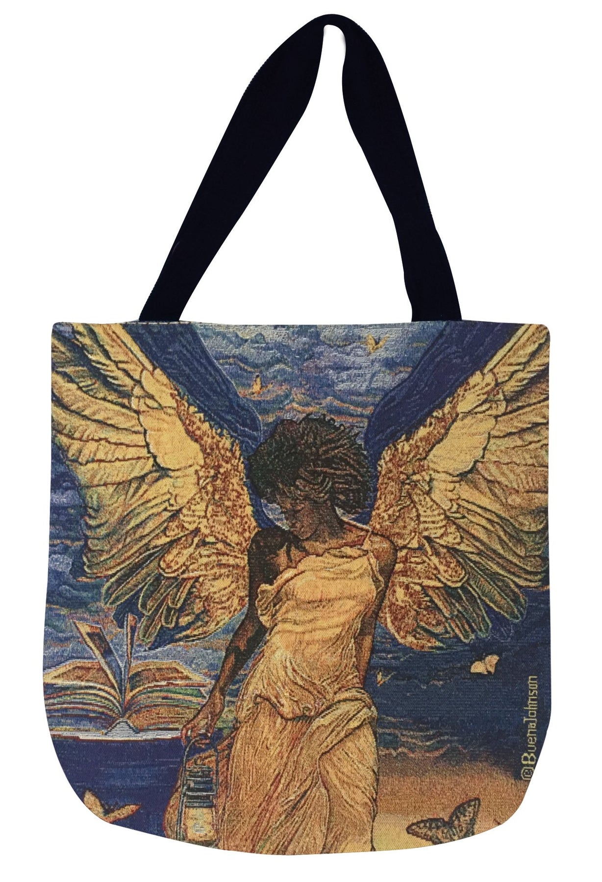 1 of 2: Angelic Guidance: African American Woven Tapestry Tote Bag by Buena Johnson