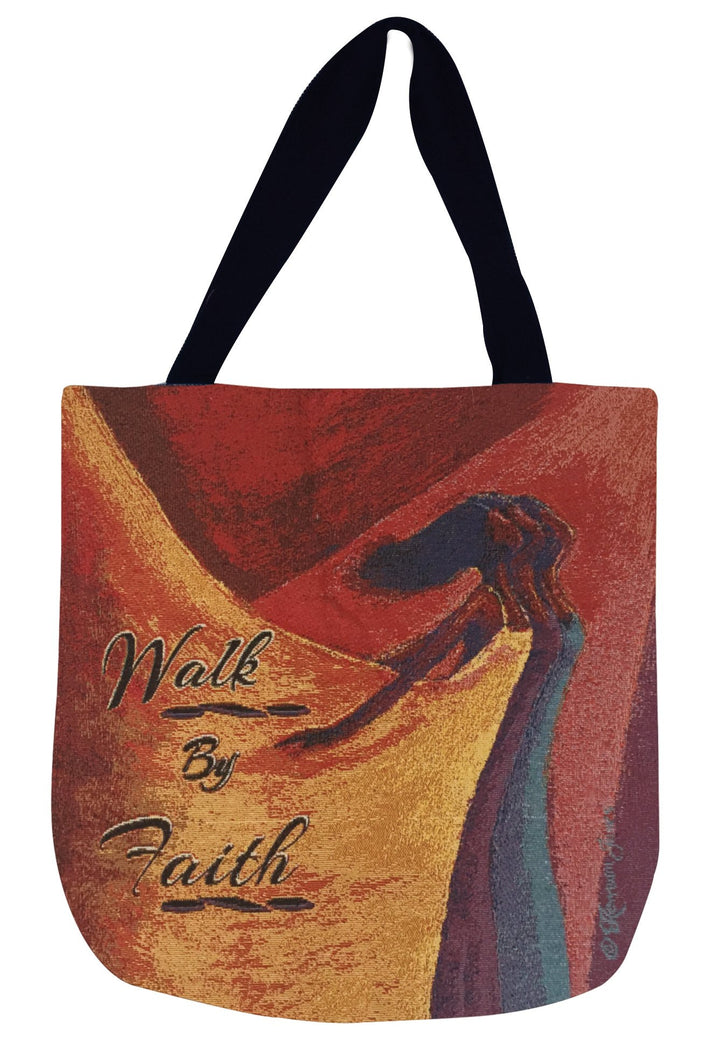 Walk by Faith: African American Woven Tapestry Tote Bag by Kerream Jones