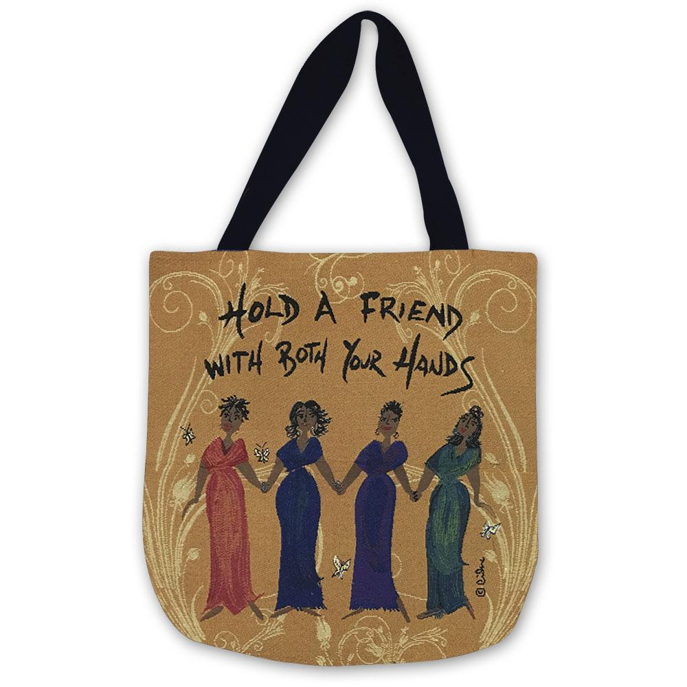 1 of 2: Hold a Friend With Both Your Hands: African American Tapestry Tote Bag by Cidne Wallace