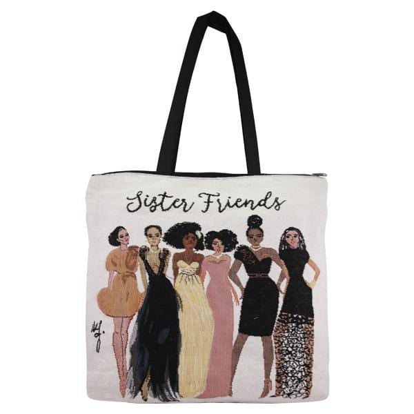 Sister Friends Woven Tote Bag-Woven Tote Bag-Nicholle Kobi-17x17-Polyester/Cotton-The Black Art Depot