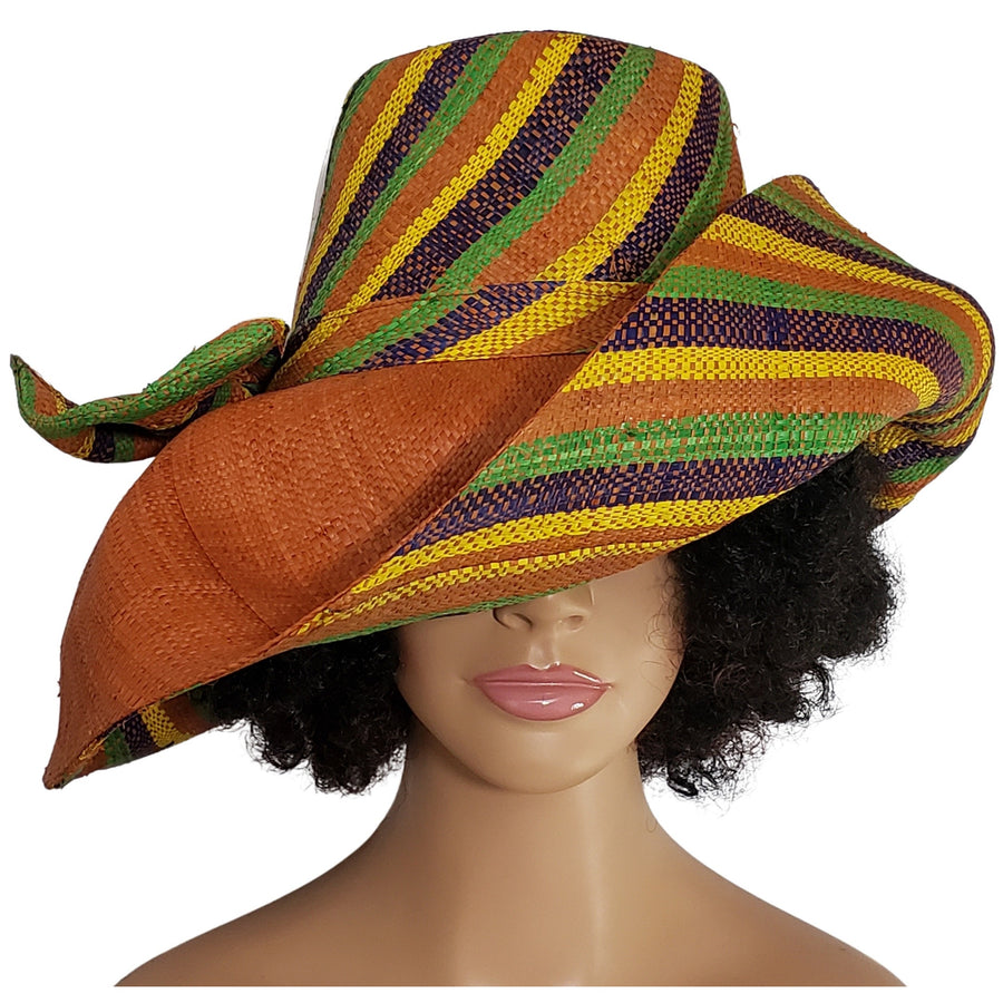 Abeni: Hand Woven Multicolored Madgascar Big Brim Raffia Sun Hat