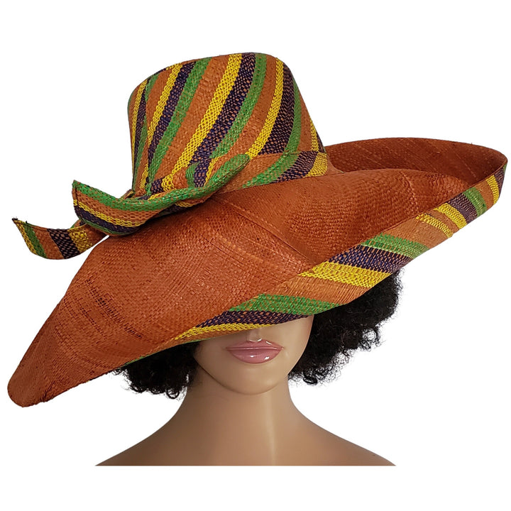 Abeni: Hand Woven Multicolored Madgascar Big Brim Raffia Sun Hat