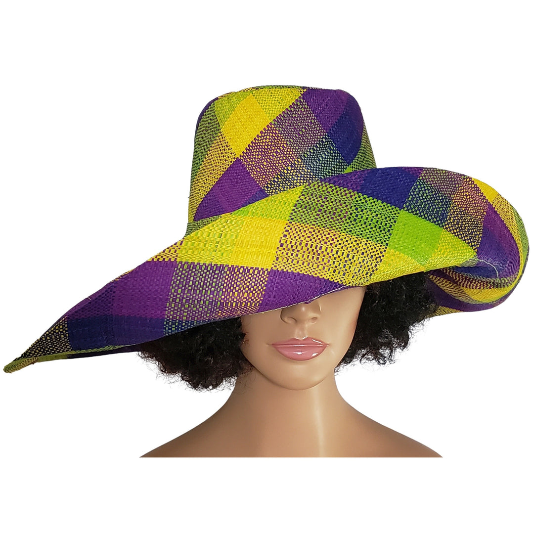 Ada: Authentic Hand Woven Multi-Color Madagascar Big Brim Raffia Sun Hat