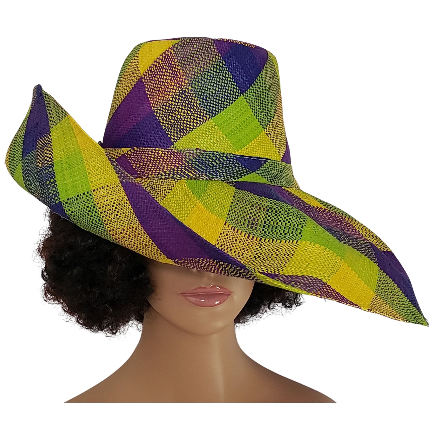 1 of 3: Ada: Authentic Hand Woven Multi-Color Madagascar Big Brim Raffia Sun Hat