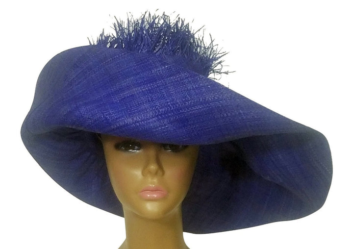 Wairimu: Hand Woven Madagascar Purple/Blue Big Brim Raffia Crown Out Sun Hat