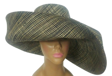 Yakini: Authentic Hand Woven Black and Natural Madagascar Big Brim Raffia Sun Hat