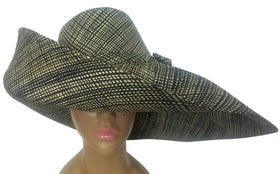 Yakini: Authentic Hand Woven Black and Natural Madagascar Big Brim Raffia Sun Hat