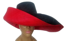 Xolani: Authentic Hand Woven Black and Red Madagascar Big Brim Raffia Sun Hat