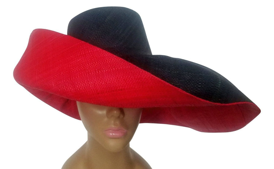 Xolani: Authentic Hand Woven Black and Red Madagascar Big Brim Raffia Sun Hat