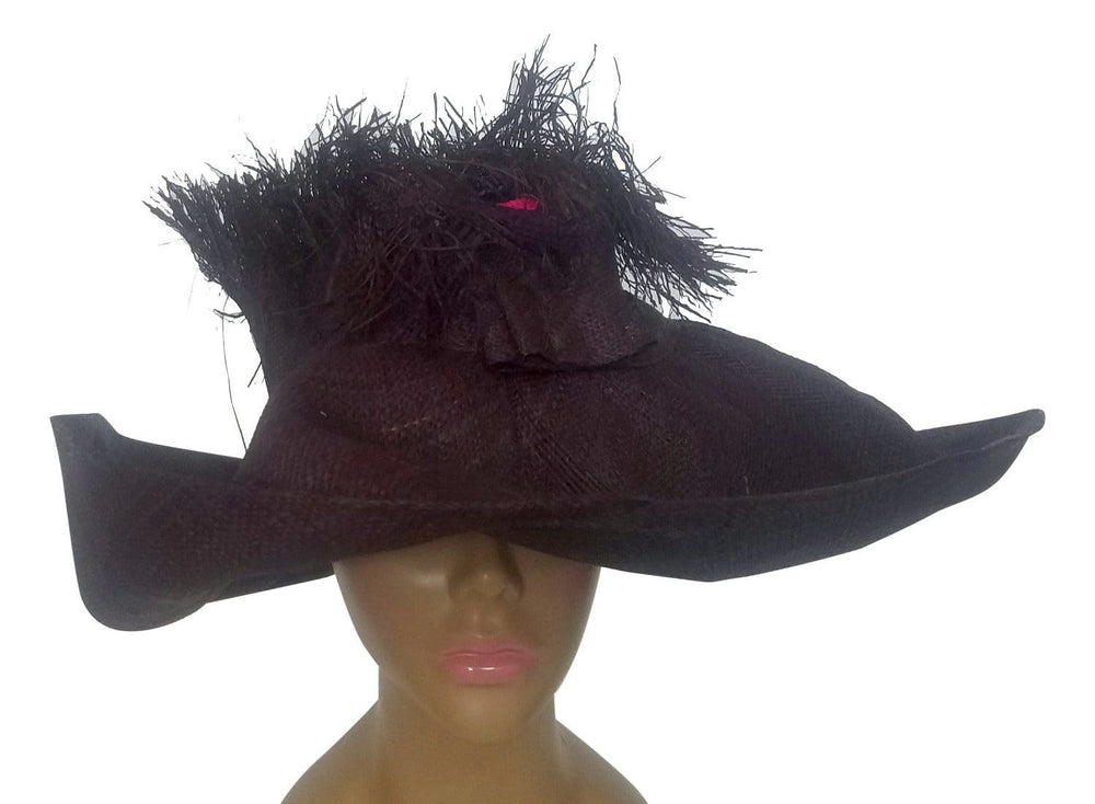 Waitherero: Hand Woven Madagascar Brownish Big Brim Raffia Crown Out Sun Hat