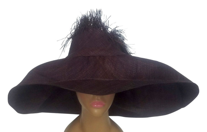 Waitherero: Hand Woven Madagascar Brownish Big Brim Raffia Crown Out Sun Hat