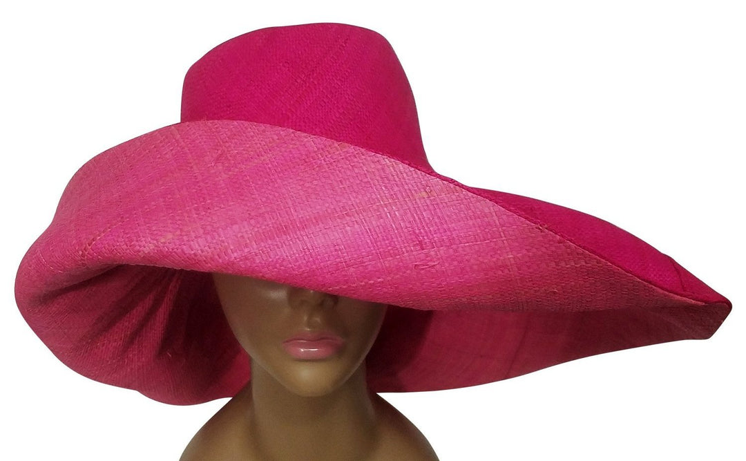 Wambui: Authentic Hand Woven Pink & Fuchsia Madagascar Big Brim Raffia Sun Hat