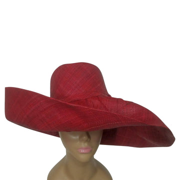 Aly: Authentic African Handwoven Maroon Madagascar Big Brim Raffia Sun Hat