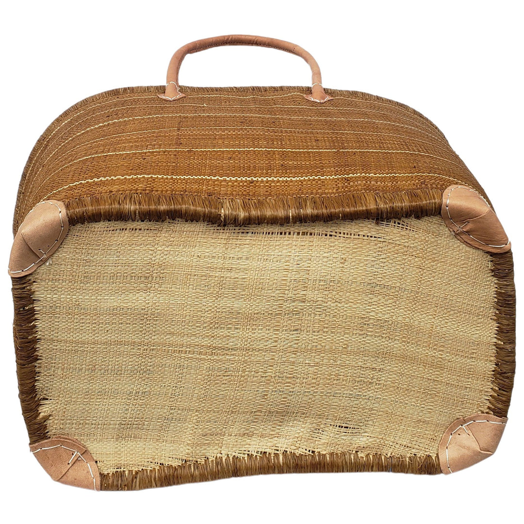 Adjanie: Authentic Madagascar Raffia and Leather Tote Bag (Brown Stripe)