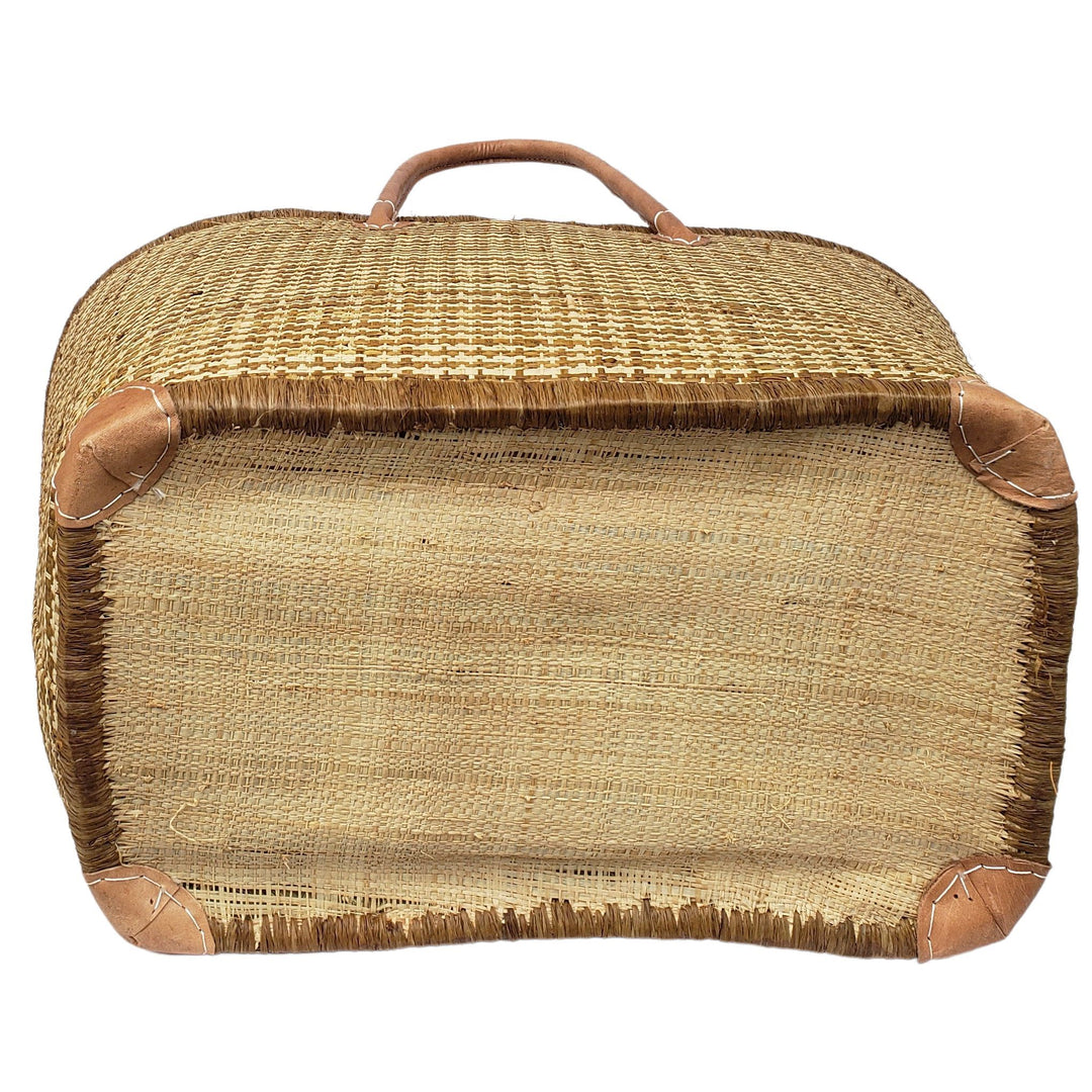 Adjanie: Authentic Madagascar Raffia and Leather Tote Bag (Natural and Brown)